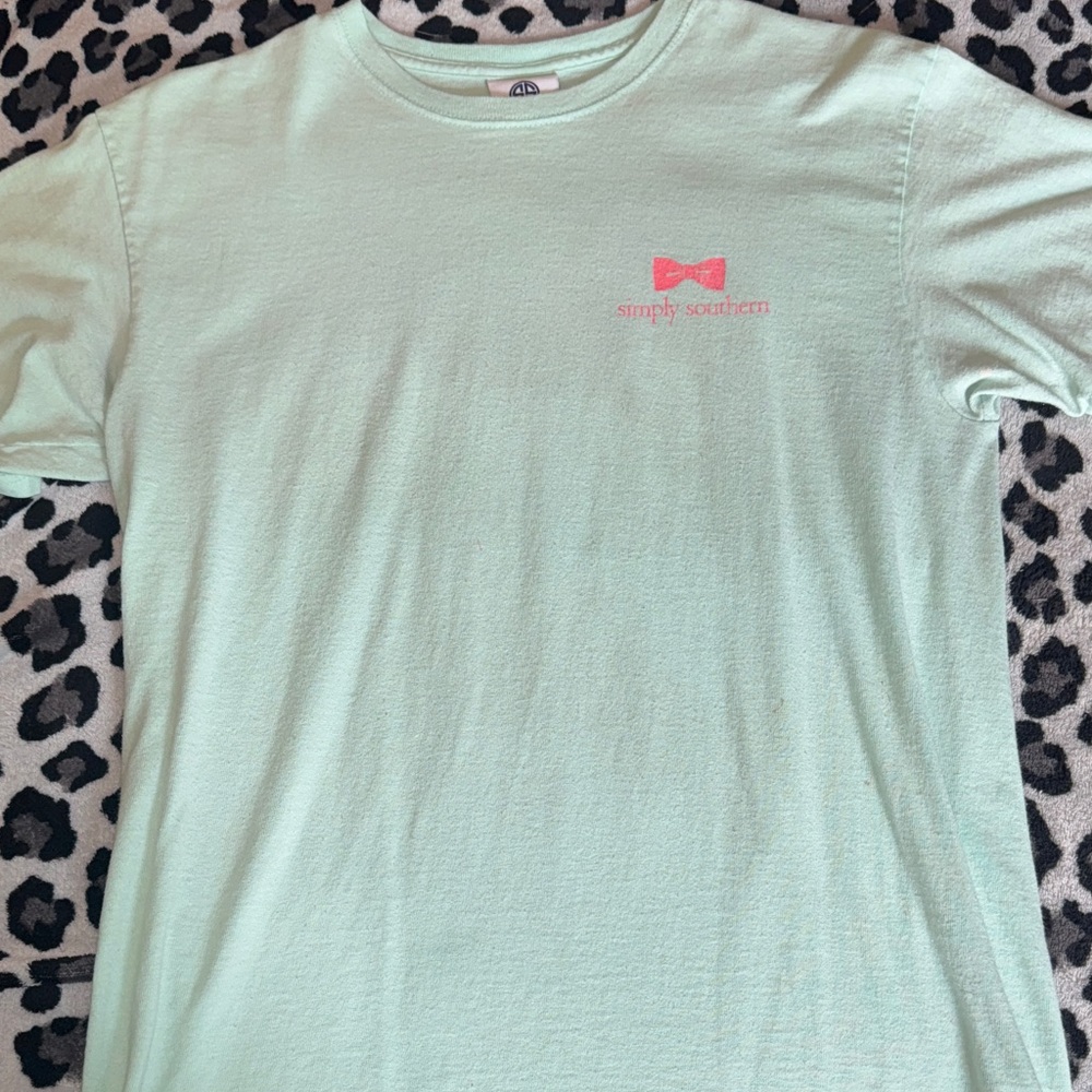 Simply Southern Light Green Tee with Pink Logo